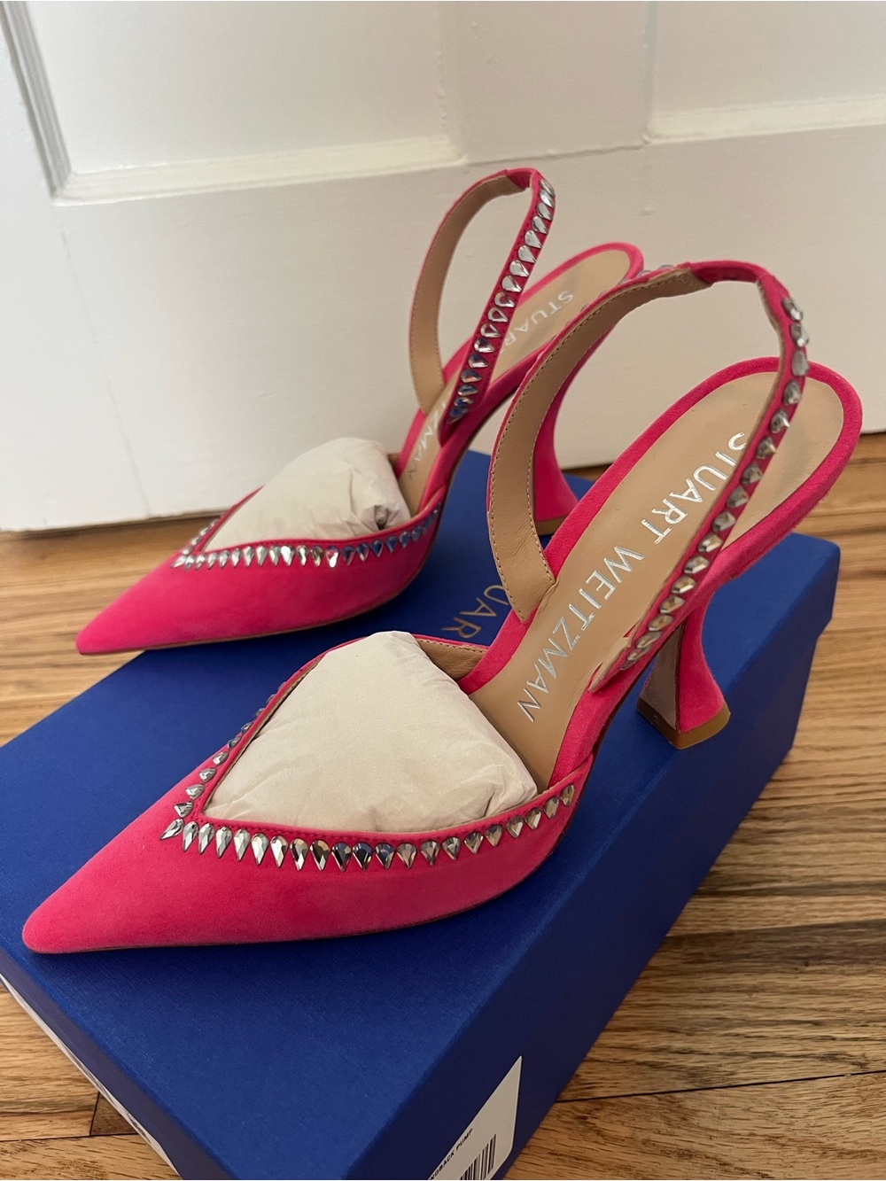 Stuart Weitzman hot pink gemcut Xcurve 100 slingback pumps NWB SZ 7 & 8.5 - Picture 4 of 10